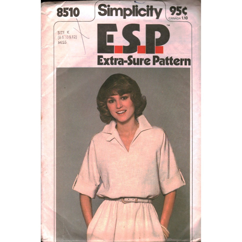 Simplicity 8510 Vintage Sewing Pattern Pullover Dress Size K 8 10 12 ESP Retro